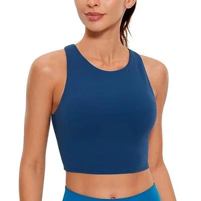 Abbildung von CRZ Yoga Damen Butterluxe Racerback Sport BH Gepolstert Ohne Bügel Crop Tops Longline Tank Top Fitness Sports Bra FRANZÖSISCHE Marine 42