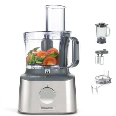 Abbildung von Kenwood Multipro Compact+ FDM315SS Kompakt Küchenmaschine, 2,1 Liter, Integrierte Waage, Edelstahl Messer, 4 Arbeitsscheiben und 5 weitere Zubehör Teile, Metallgehäuse, 800 Watt, silber
