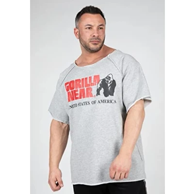 Abbildung von Gorilla Wear Classic Work Out Top grau Bodybuilding und Fitness Bekleidung Herren mit Logo Aufdruck für maximale Bewegungsfreiheit aus Baumwolle Polyester, XXL 3XL