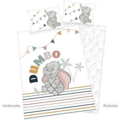 Abbildung von Herding Disney&#039;s Dumbo Bettwäsche Set, Made in Green, Kopfkissenbezug 40 x 60 cm Mit Hoteleinschlag, Bettbezug 100 135cm, Knopfverschluss, 100% Baumwolle/Flanell
