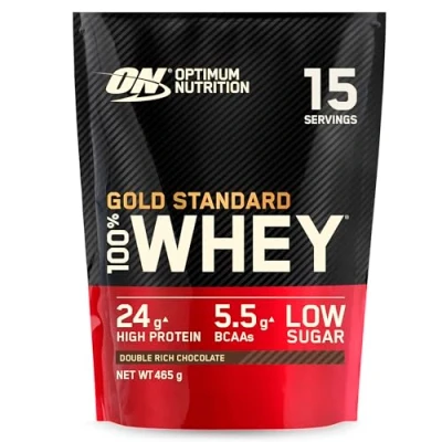 Abbildung von Optimum Nutrition Gold Standard 100% Molkenproteinpulver für Muskelaufbau und regeneration mit natürlich vorkommendem Glutamin BCAA Aminosäuren, Double Rich Chocolate, 15 Portionen, 465 g