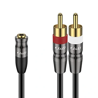 Abbildung von J&amp;D 3,5 mm zu Dual RCA Audio Kabel, Cable Vergoldete Kupferschale Hochleistungs 3,5mm Weiblich auf 2 Cinch Männlich Stereo Adapterkabel 0,3 Meter