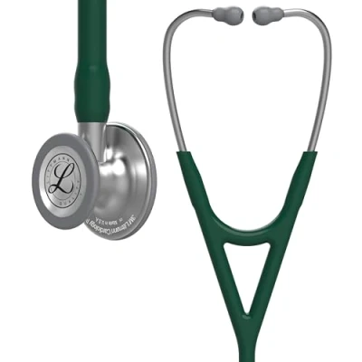 Abbildung von 3M Littmann Cardiology IV Stethoskop für die Diagnose, Bruststück in Standardausführung, dunkelgrüner Schlauch, Schlauchanschluss und Ohrbügel aus Edelstahl, 69 cm, 6155