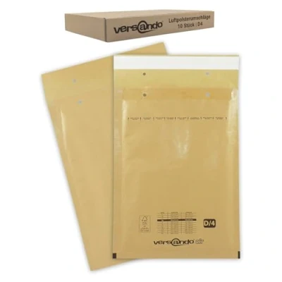 Abbildung von versando 10x D4 Luftpolsterumschläge Innenmaß 180 x 265 mm Außenmaß 200 275 braun/goldgelb für DIN B5 / A5 DVD