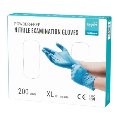 Abbildung von EUROPAPA® 200x Einweghandschuhe Nitrilhandschuhe puderfrei Untersuchungshandschuhe EN455 EN374 latexfrei Einmalhandschuhe Handschuhe in Gr. S, M, L &amp; XL verfügbar (XL, Blau)