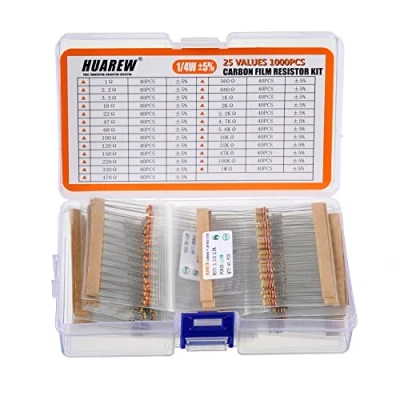 Abbildung von HUAREW Kohleschicht Widerstände Sortiment kit 1 Ohm 1M 1/4W Carbon Film resistors Widerstand (25 Werte 1000 Stück)