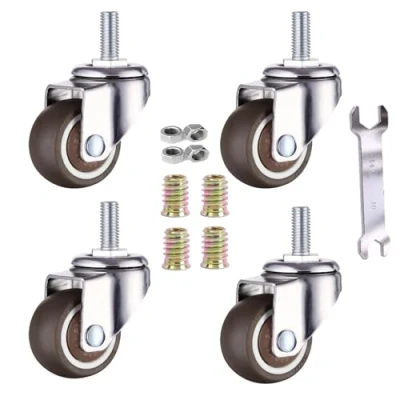 Abbildung von GEOCANG 4 Stück 25mm Lenkrollen Rollen für Möbel M6x15mm mit Gewinde Weichgummi TPE Mini Möbelrollen Geeignet Möbel,Blumenständer(25 mm Ohne Bremsen)