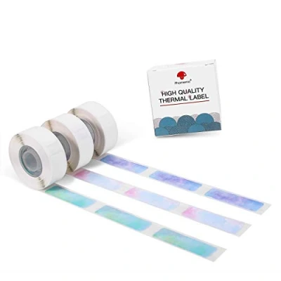 Abbildung von D30 Thermopapier kompatibel mit Phomemo Starry Sky Aufkleberpapier, selbstklebendes Etikett, Thermo Aufkleberpapier zum Drucken von Bildern/1D Code/Text/Symbole/Preis/etc, 12 x 40 mm, 3 Rollen