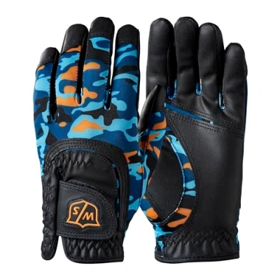 Abbildung von Wilson Staff Golfhandschuh, Fit All JR Glove, One Size, Für Jugendliche, Linke Hand, Blau/Orange, Mikrofaser Synthetik, WGJA00915
