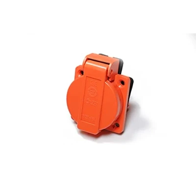 Abbildung von 8 Stück/Einbausteckdose Schuko Steckdose 16A mit IP54 / + Flansch Dichtung (Orange)
