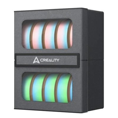 Abbildung von Creality 3D Drucker Filament Aufbewahrungsbehälter, feuchtigkeits und staubgeschützter Organisator, 2 stufiger Metallhalter für Spulen andere