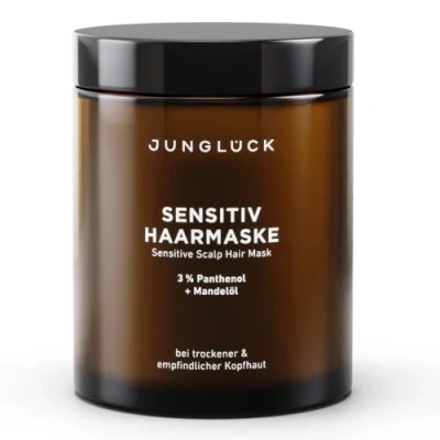 Abbildung von JUNGLÜCK Sensitiv Haarmaske Vegan ohne Silikone Natürliche Haarpflege beruhigt empfindliche Kopfhaut, repaiert und schützt das Haar auszutrocknen Kur mit BIO Mandelöl &amp; Pathenol