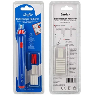 Abbildung von Läufer 69607 Elektrischer Radiergummi, batteriebetriebener Radierstift, wechselbare Aufsätze mit 2 Größen, inkl. 23 Radierer