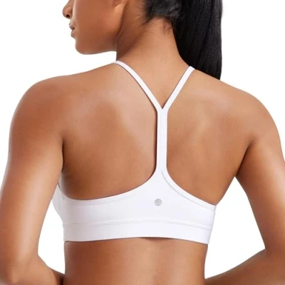 Abbildung von CRZ Yoga Damen Butterluxe Racerback Sport BH Gepolstert Ohne Bügel Y Rücken Sommer Atmungsaktiv Spaghetti Top Weiss XS