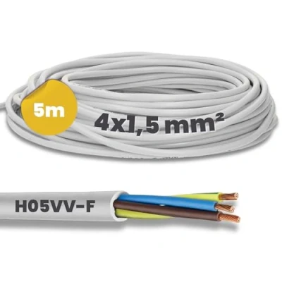 Abbildung von 5 Meter Kalitec H05VV F Schlauchleitung 4x1,5 mm² I Stromkabel 4G1,5 mm2 mit Schutzleiter PVC Kabel für Innenbereich Elektrokabel weiß Lampenkabel flexibel Gerätekabel 4 adrig