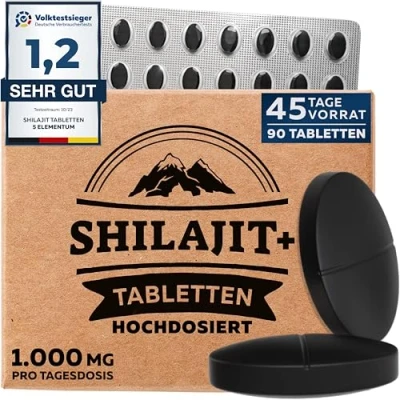 Abbildung von Shilajit Tabletten 45.000 mg 90 Reines Original Mumijo Reich an 82% Fulvinsäure Handgefertigt