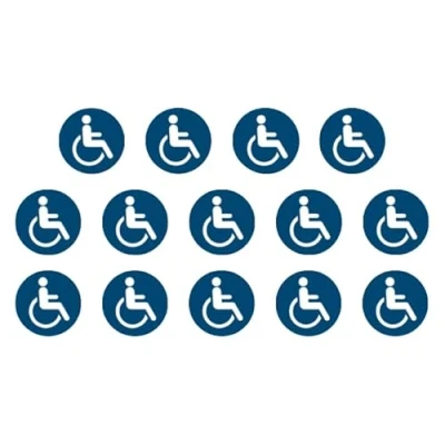 Abbildung von 14 Aufkleber Rollstuhlfahrer Rollstuhl ø 9,5cm UV und witterungsbeständig ISO 7010 nachhaltig Gebotszeichen Schild (9,5 cm, Rollstuhlfahrer)