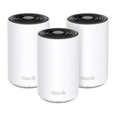 Abbildung von TP Link Deco XE75 Pro Mesh WLAN Set (3 Pack), Wi Fi 6E AXE5400 Tri Band Router &amp; Repeater, 1x 2.5G Port + 2x 1G Ports für jede Einheit, empfohlen Häuser mit 4 7 Schlafzimmern, WPA3