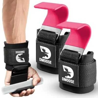 Abbildung von DMoose Fitness Gewichtheberhaken für Männer &amp; Frauen (Paar) 8 mm dicke Handgelenkpolster Gewichthebergriffe Powerlifting, Shrugs, Rows Deadlift Support Gym Lifting Straps mit Pull Up Hooks