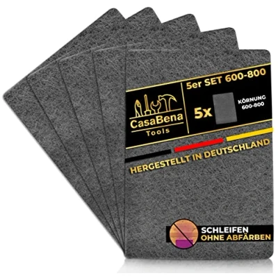 Abbildung von CasaBena® 5er Set Schleifvlies für Holz, Metall, Lack &amp; Edelstahl MADE IN GERMANY Schleifpapier Schleifpads 5 Pads mit Körnungen [600 800] 150x210mm FEIN Schleifwolle Schmirgelpapier