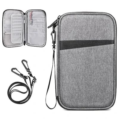 Abbildung von Fintie Reisepass Tasche Familie Reiseorganizer, RFID Blockier Wasserdicht Handytasche Reisepasshülle Ausweistasche Dokumente 6 Pässe für Damen und Herren,Grau