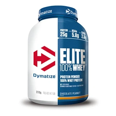 Abbildung von Dymatize Elite 100% Whey Chocolate Peanut 2170g High Protein Low Sugar Pulver + und BCAAs