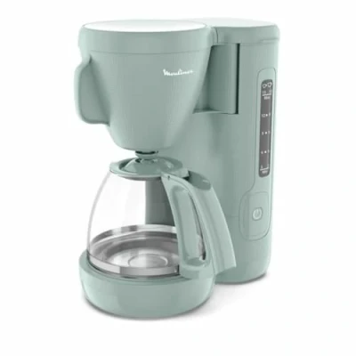 Abbildung von Moulinex Filterkaffeemaschine, Wassertank vorne, 1,25 l, Permanentfilter, schwenkbarer Filterhalter mit breitem Griff, Tropfstopp, Warmhaltefunktion, Farbe Eukalyptus Morning FG2M1310