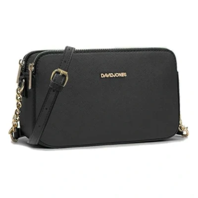 Abbildung von David Jones Damen Kleine Umhängetasche Frau Handytasche PU Leder Ketten Handtasche Tasche mit 3 Fächern Elegante Schultertasche Crossbody Bag Shopping Abend Party Trend Schwarz