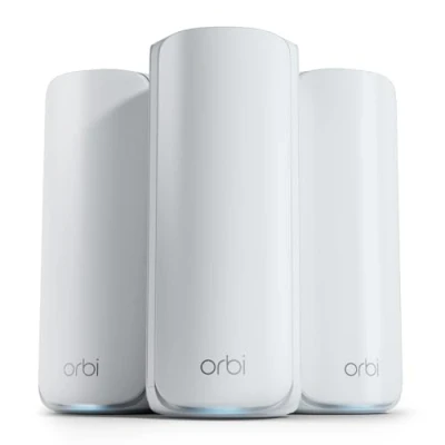 Abbildung von NETGEAR Orbi 770 Serie Tri Band WiFi 7 Mesh Netzwerksystem (RBE773) Router mit 2 Satelliten Repeatern Abdeckung von bis zu 540 m², 100 Geräten 2,5Gig Internetanschluss BE11000 (bis 11 GBit/s)