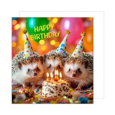 Abbildung von Edition Seidel Premium quadratische Geburtstagskarte mit Umschlag. Glückwunschkarte Happy Birthday Billet Tier Karte Mann Frau Kinder Coole Igel Torte Kerzen Bunte Feier (GQ171 SW024)