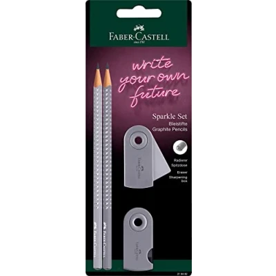 Abbildung von FABER CASTELL 218482 Schreibset Sparkle, zwei Bleistifte, Härtegrad B, mit Radierer und Spitzer, dapple gray