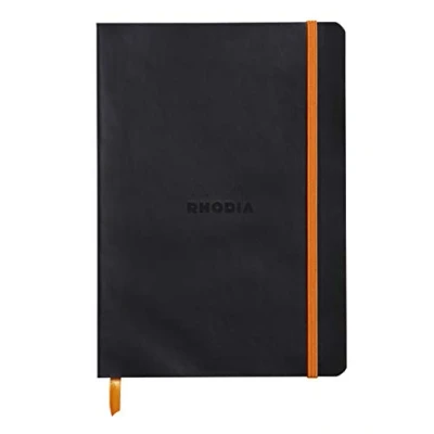 Abbildung von Rhodia 117452C Notizheft Rhodiarama mit weichem Umschlag, dot grid, 80 Blatt, 90 g elfenbeinfarbenes Papier, A5 148 x 210 mm, Lesezeichen, Innentasche,1 Stück,schwarz