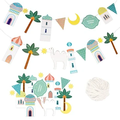 Abbildung von Papierdrachen 10m Girlande als Dekoration für Ramadan Pastell Deko zum Basteln Jungen, Mädchen &amp; Erwachsene wunderschöne dekorative Gestaltung zu Set 3