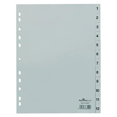Abbildung von Durable Zahlenregister (A4, geprägte Taben 1 12, PP volldeckend) 25 Stück, grau, 651210