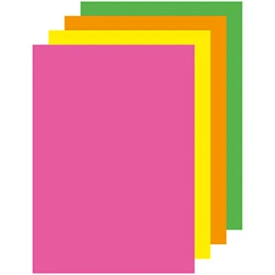 Abbildung von APLI 15280 Packung mit 100 Blatt A4 Neon Farben: Gelb, Orange, Rot, Grün