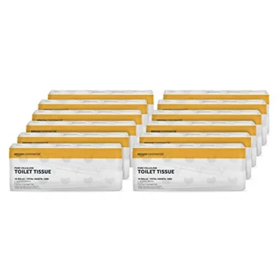 Abbildung von AmazonCommercial Toilettenpapier, 2 lagig Reines Zellulose, 120 Rollen (10 Rollen, 12 er Pack), 180 Blätter per Rolle, Blattgröße: 9,5 cm x 11