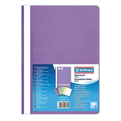Abbildung von DONAU 1702001PL 23 Plastik Schnellhefter A4 Violett/ Sichthefter Kunststoff aus öko PP Folie 120/180 µm/ mit transparentem Deckel/ für Büro und Schule/ Fassungsvermögen ca. 200 Blatt 10er Pack
