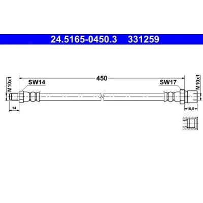 Abbildung von ATE 24.5165 0450.3 Bremsschläuche 450 M10x1 VOLKSWAGEN: Beetle, Kaefer Convertible, MERCEDES BENZ: G Class Off Road