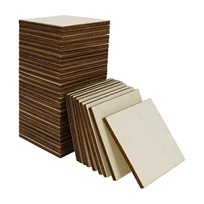 Abbildung von Belle Vous Quadratische Holzplatten zum Basteln Natur (60Stk) 7,5x7,5cm Holzplättchen Quadratisch Holzschild Blanko Holzstücke Holz Platten Malen, Brandmalerei, DIY, Untersetzer aus