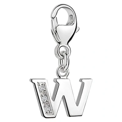 Abbildung von Materia Buchstabe W Anhänger Silber 925 mit 3 Zirkonia Alphabet Charms C73