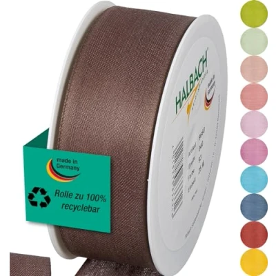 Abbildung von Halbach Seidenbänder Geschenkband Breite 40mm Länge 25m Schleifenband made in Germany Geschenkbänder Vielzahl von Farben und Breiten, perfekt zum Verpacken Dekorieren, Farbe: dunkelbraun