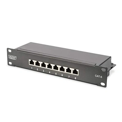 Abbildung von DIGITUS Cat 6 Patchpanel 8 Ports RJ45 Buchsen 10 Zoll Rack Mount 1HE LSA Verteilerfeld Geschirmt Schwarz