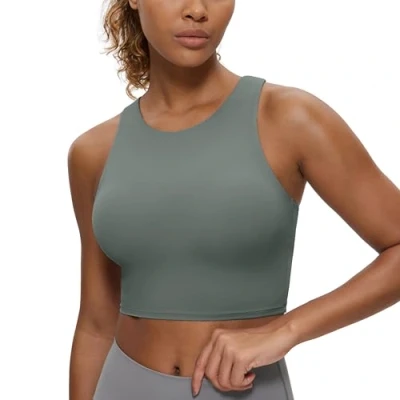 Abbildung von CRZ Yoga Damen Butterluxe Racerback Sport BH Gepolstert Ohne Bügel Crop Tops Longline Tank Top Fitness Sports Bra Grauer Salbei 44