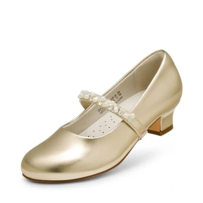 Abbildung von DREAM PAIRS Mädchen Mary Jane Strap Flache Schuhe Ballerinas Prinzessin Schulschuhe,Size 36,Gold,SDFL2403K