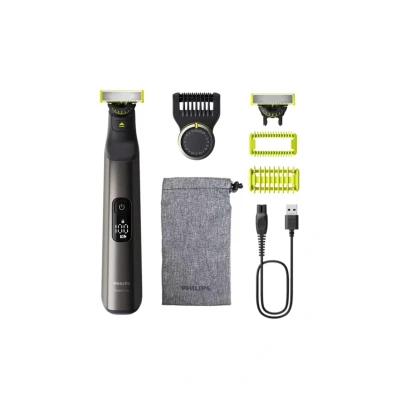 Abbildung von Philips OneBlade Pro 360 Authentisch Face &amp; Body Elektrischer Bartschneider, Rasierer und Bodygroomer, 2x Klingen, 1x Kamm mit 14 Längen, Kit, Ladestation, Reiseetui, QP6652/30