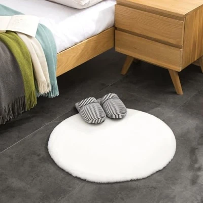 Abbildung von Teppich Wölkchen Fell Rund, Fellteppich Kunstfell Waschbar, Hasenfell, Kaninchenfell Flauschiger Wohnzimmer, Bettvorleger Schlafzimmer Weiss Rund 60cm