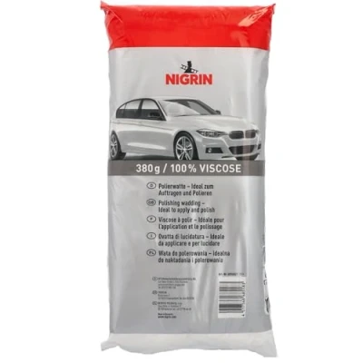 Abbildung von NIGRIN Polier Watte, 100% Viskose, fusselfrei &amp; saugfähig, ideal zum Auftragen Polieren von Autolack, weiche, lackschonende Premium Polierwatte, 380 g
