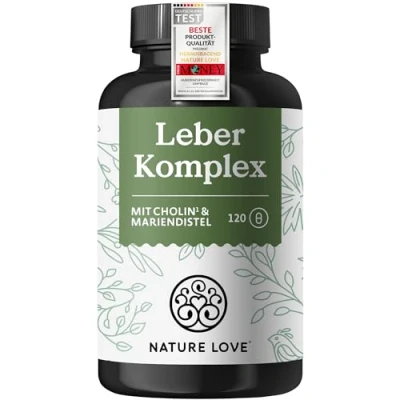 Abbildung von NATURE LOVE® Leber Komplex 120 Kapseln mit Mariendistel, Cholin, Artischockenextrakt, Curcuma &amp; Zink Leberkur Hochdosiert, vegan, laborgeprüft und in Deutschland produziert