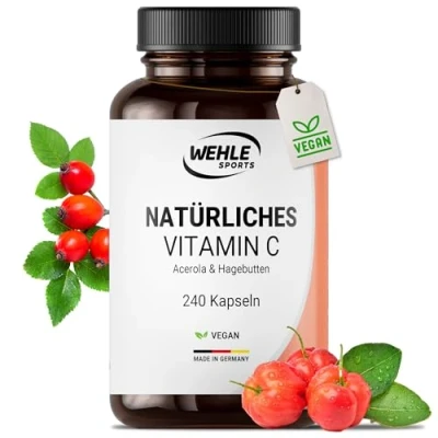 Abbildung von Natürliches Vitamin C Hochdosiert 240 Vegane Kapseln 4 Monatsvorrat Acerola Extrakt Und Hagebutten 400mg Reines Pro Tagesdosis (2 Kapseln) Laborgeprüft