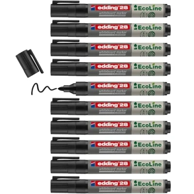 Abbildung von edding 28 Ecoline Whiteboardmarker schwarz 10 Whiteboard Stifte Rundspitze 1,5 3 mm Boardmarker abwischbar Whiteboard, Flipchart, Magnettafel, Pinnwand, Memoboard Sketchnotes nachfüllbar